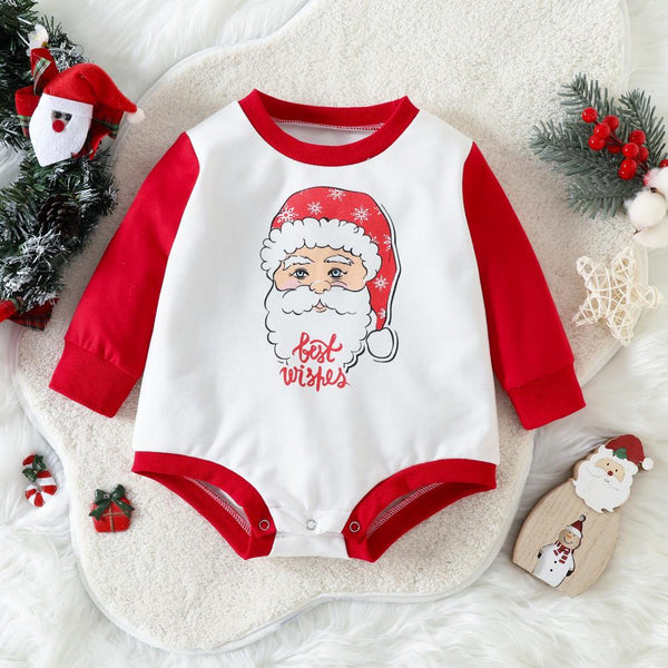 Christmas Baby Autumn Long Sleeve Cartoon Santa Claus Romper Wholesale Baby Clothes