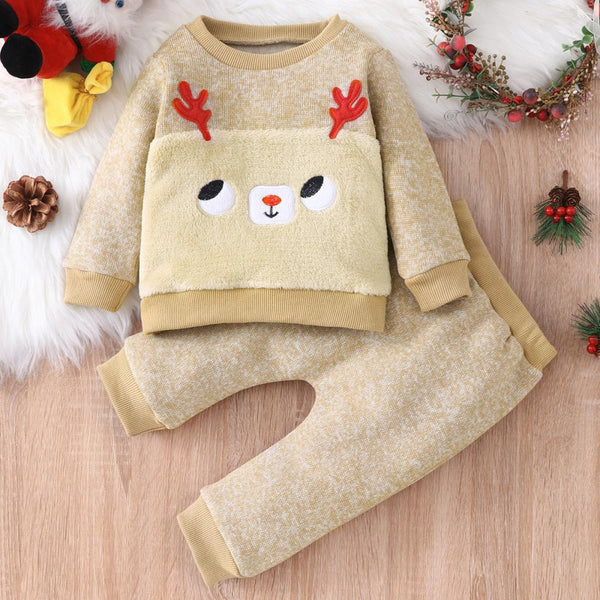 Baby Long Sleeve Antler Embroidered Two Piece Set Wholesale Baby Clothes
