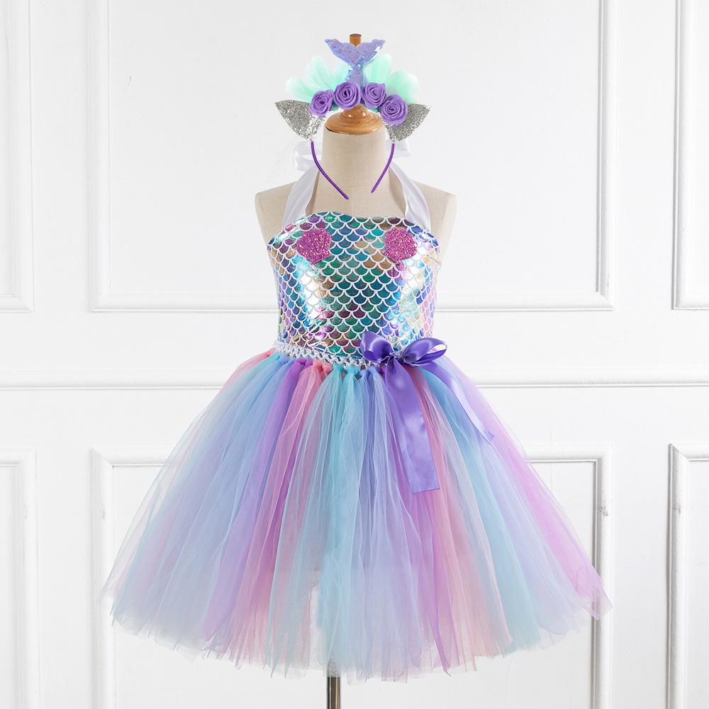 Toddler Girls Summer Sleeveless Mermaid Pompous Fish Scale Dress Baby Girl Boutique Clothing Wholesale