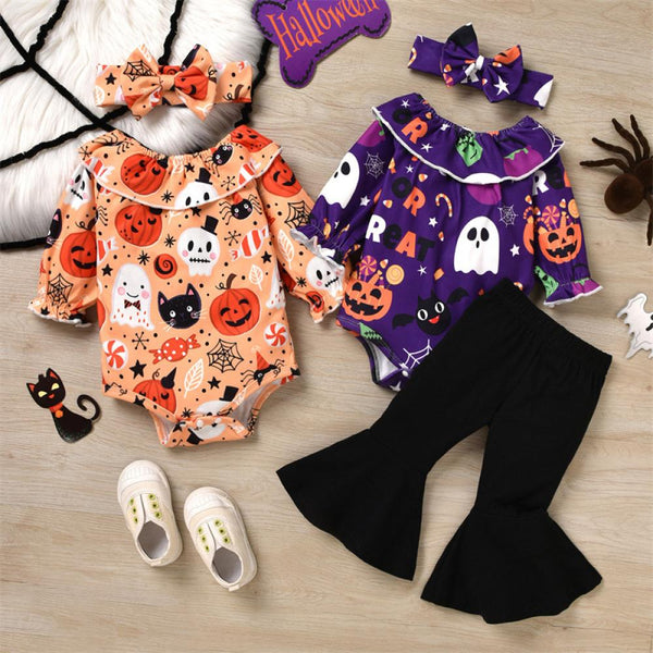 Halloween Girls Flared Trousers Set Wholesale Baby Girls Clothes