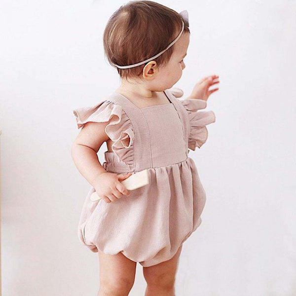 Baby Summer Ruffle Bodysuit Cotton Linen Romper Baby Wholesale Clothing