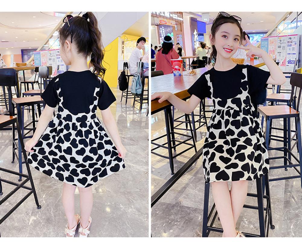 Toddler Girls Dress Black and White Heart Printed Patch Dress Baby Girl Boutique Clothing Wholesale