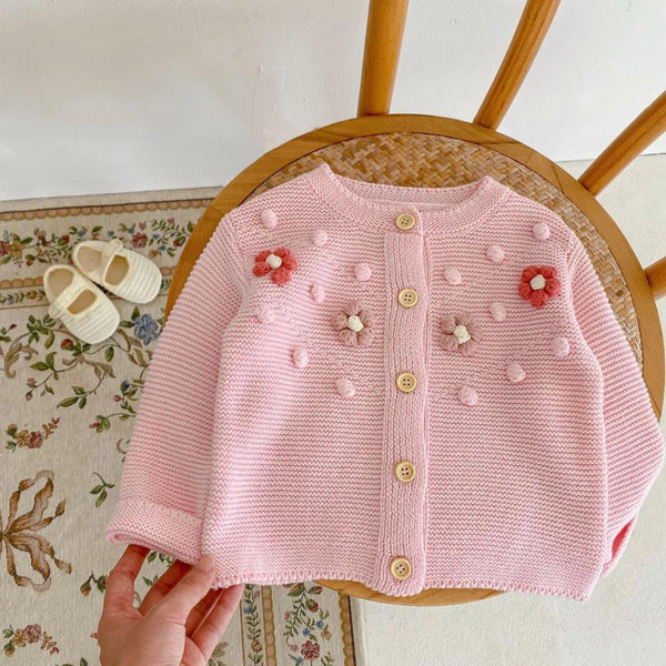 Spring Autumn Winter Baby Hand Embroidered Knitted Jacket Wholesale Girls Clothes