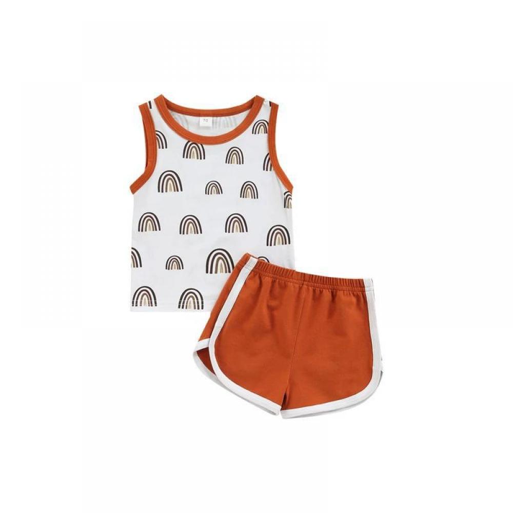 Baby Boy And Girl Summer Set Cartoon Rainbow Print Tank Top And Shorts Two-piece Set Wholesale Baby Clothes