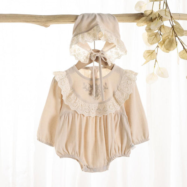 Autumn/Spring Western-style Baby Girls Lace Romper + Hat Set Wholesale Girls Clothes