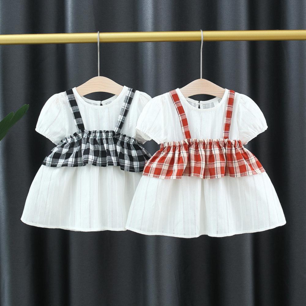 Girls Summer Plaid Princess Sweet Dress Babywear Wholesale