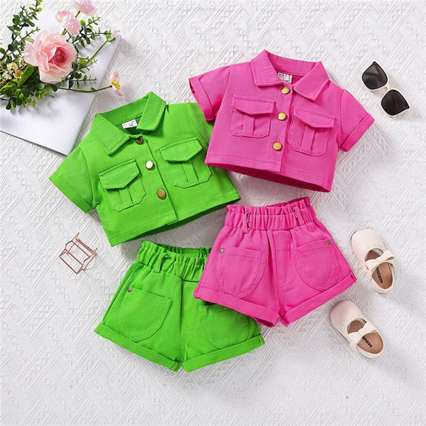 Summer Girls' Fashionable Set Denim Short Coat+Shorts Wholesale Girls Clothing