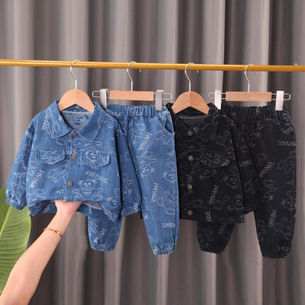 Unisex Boys Girls Spring Autumn Denim Top and Pants Set Kids Boutique Wholesale