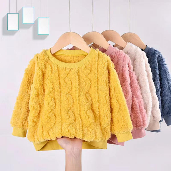 Children Solid Color Fleece Sweater Autumn and Winter Wholesale Kids Clothes