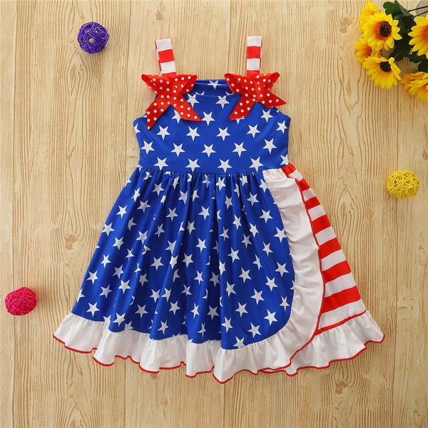 Summer Girls Cute Star Dress Independence Day Slip Dress Wholesale Girls Dress