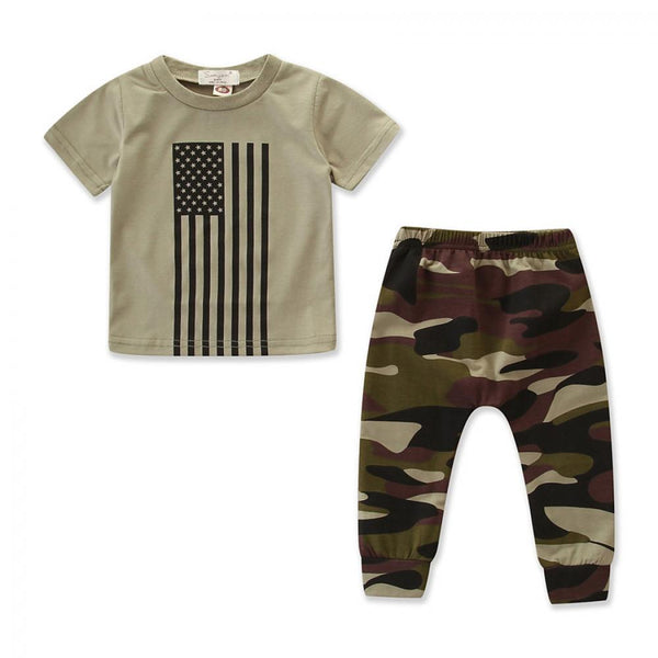 Independence Day Flag Camouflage Suit for Boys  1-5T Boys Wholesale Clothes