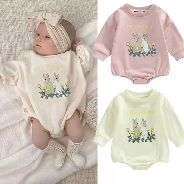 Spring 0-18M Baby Easter Cute Jumpsuit 2-color Rabbit Print Romper Wholesale Baby Clothes