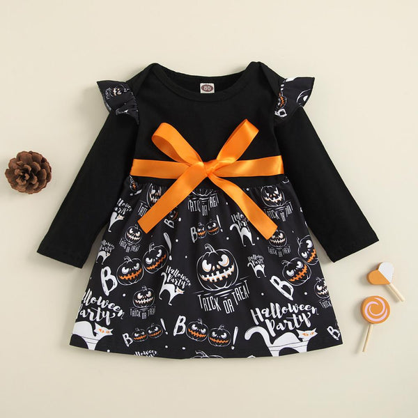 Girl Cute Halloween Cartoon Print Dress Wholesale Baby Girl Clothes