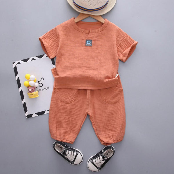 Unisex Toddler Boys Girls Summer Solid Top and Shorts Set Children Clothes Wholesale Usa