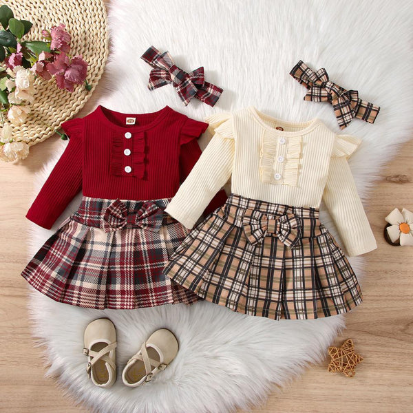 Autumn and Winter Baby Girls Plaid Skirt Romper Wholesale Girls Clothes