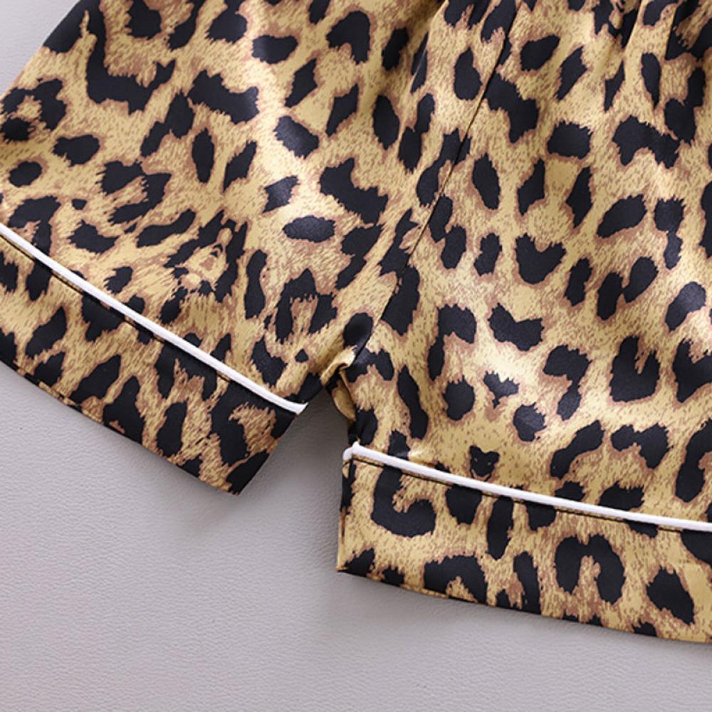 Children's Home Wear Leopard Print Ice Silk Pajamas Short Sleeve Sleep Sets  Children Clothing Wholesale Usa