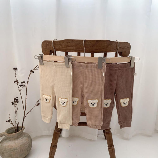 Children's Spring And Autumn Waffle Embroidered Bear Pants Wholesale Baby Clothes
