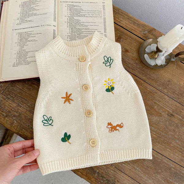 Spring And Autumn New Year Baby Cardigan Knitted Sweater Embroidered Crewneck Vest Wholesale Baby Clothes