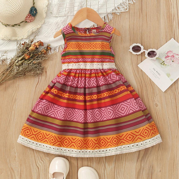 Girls Summer Lace Ethnic Style Vest Dress Wholesale Girls Dress