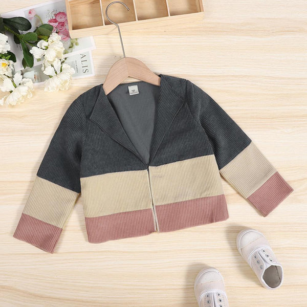 Tricolor Color-block Long Sleeve Lapel Jacket Wholesale Kids Clothes