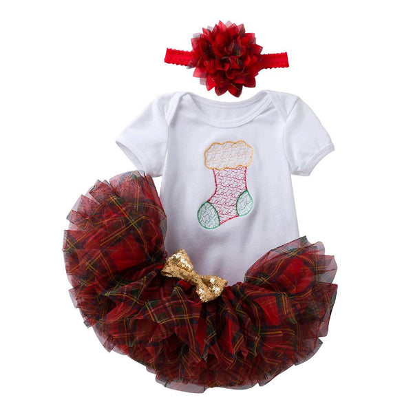 Nebworn Baby Girls Christmas Set Romper Skirt Headband Christmas Baby Clothes