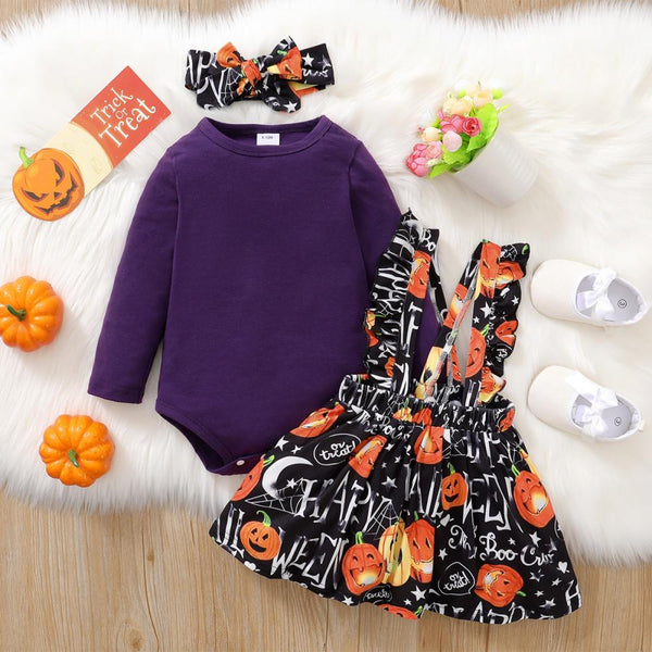 Baby Girls Solid Purple Romper Holloween Skirt With Headband Set Baby Clothes Cheap Wholesale