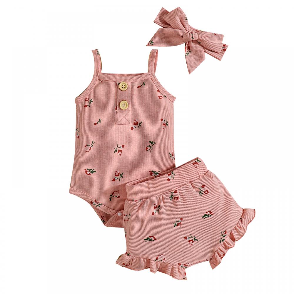 Ins Baby Girls Waffle Floral Romper N Shorts With Headband Set Buy Baby Clothes Wholesale