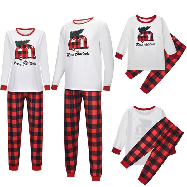 Autumn and Winter Letter Print Plaid Christmas Pajamas Parent-child Suit Wholesale