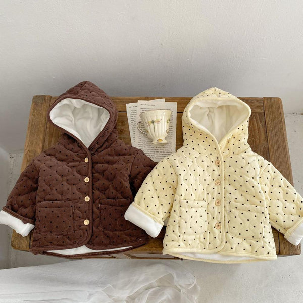 Winter Unisex Baby Dot Corduroy Cardigan Hooded Jacket Wholesale Baby Clothes