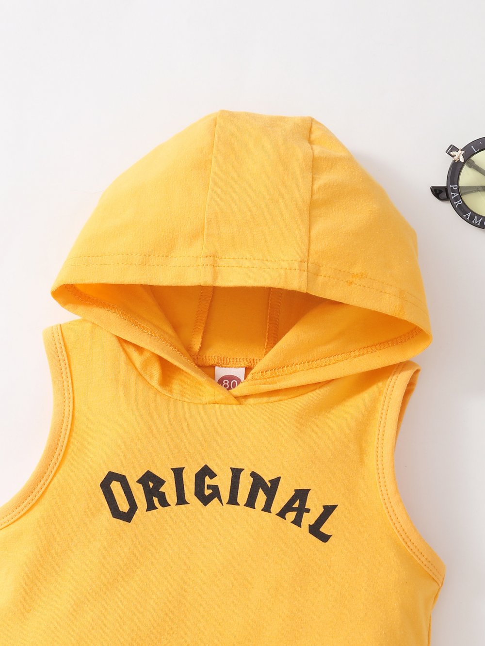 Baby Boys Summer Sleeveless Hoodie Original Letter Top and Sports Shorts Set Wholesale Clothing Baby