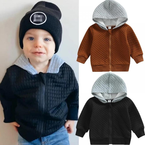 Autumn Little Boy Color Block Hooded Jacket Wholesale Boys Clothes