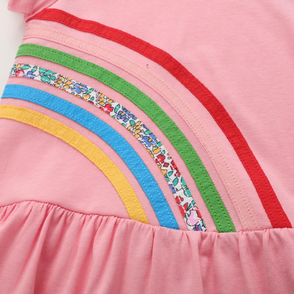 Girls Summer Lapel Rainbow Embroidered Dress Girls Boutique Clothes Wholesale