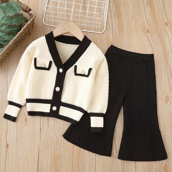 Toddler Girls Sweater Suit Knitted Autumn Winter Two-Piece Set Wholesale Girls Clothes