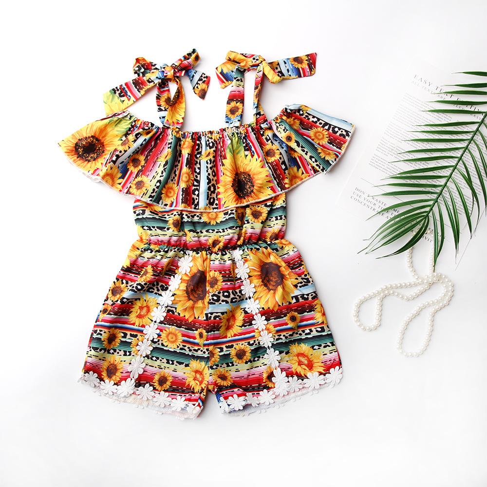 Toddler Girls Summer Sunflower Print Fashion Comfortable Jumpsuit Wholesale Kids Clothing USA