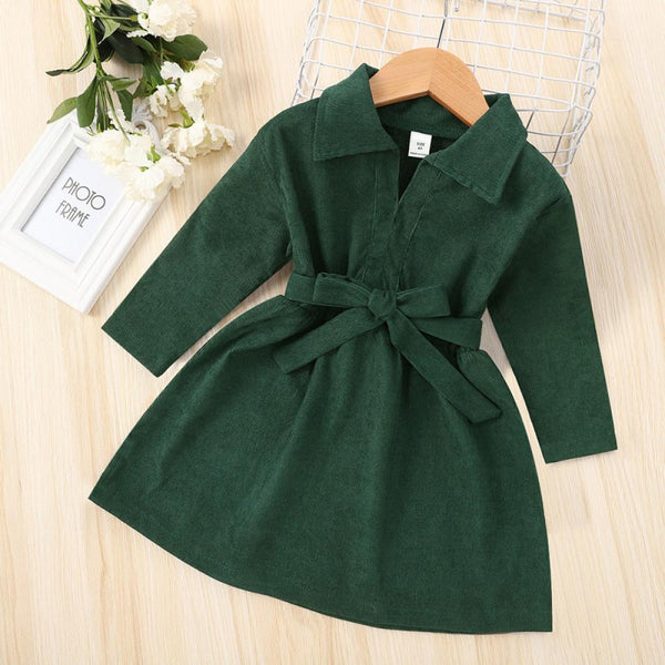 Green Long Sleeve Lace-Up Girls Dress Wholesale Girls Clothes