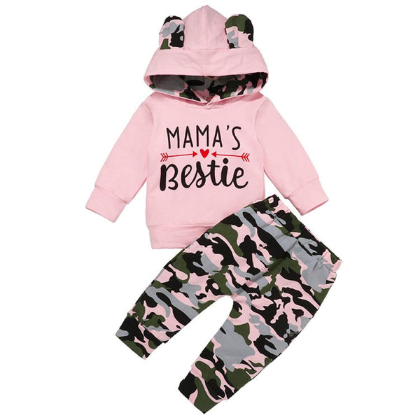 Autumn and Winter Baby Pink Letter Print Camouflage Sweatshirt Set Wholesale Boys Clothes