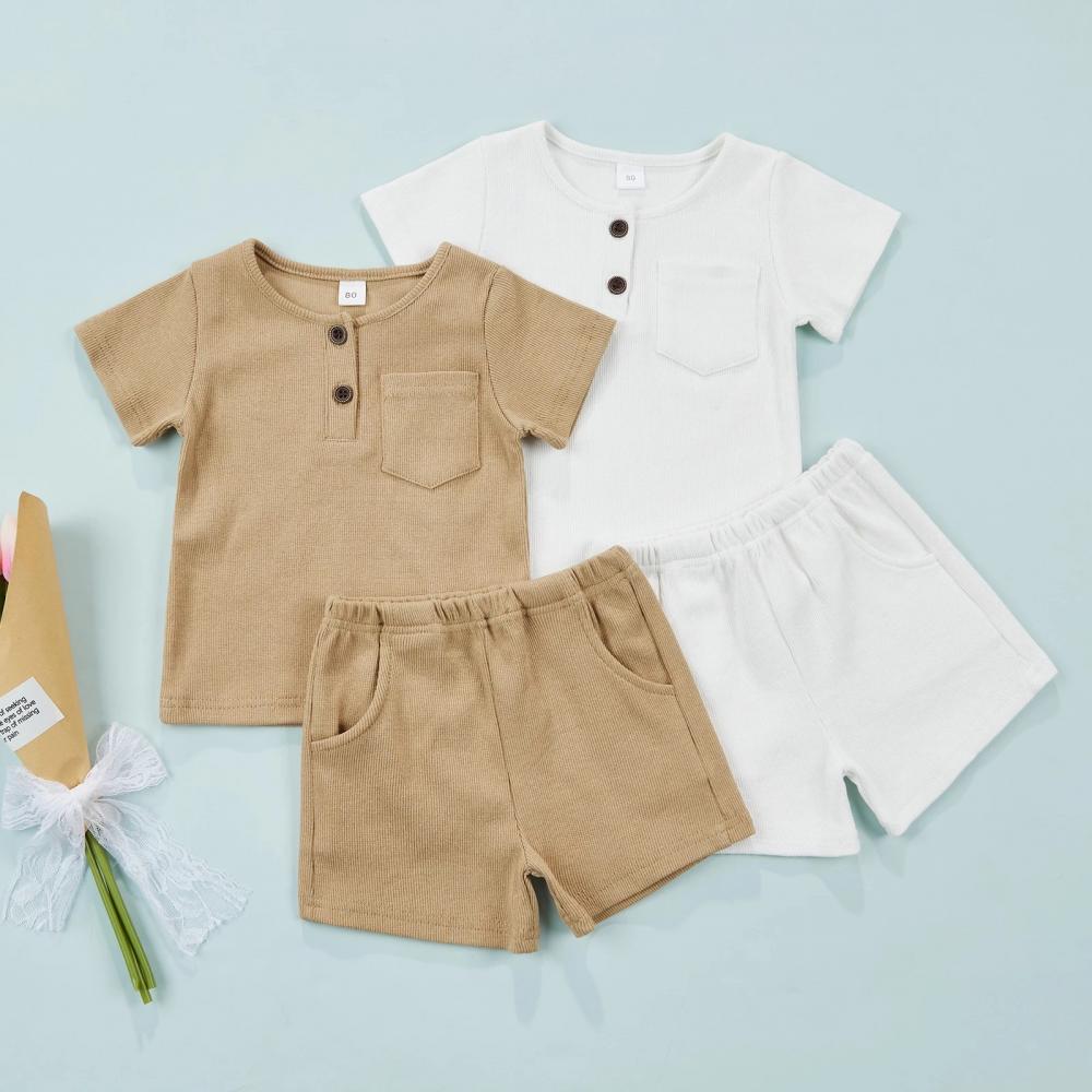 6M-4Y 2022 New Toddler Boy Set Summer Suits European And American Boys' Casual Solid Color Short-sleeved Shorts Suits Wholesale Kids Clothing USA