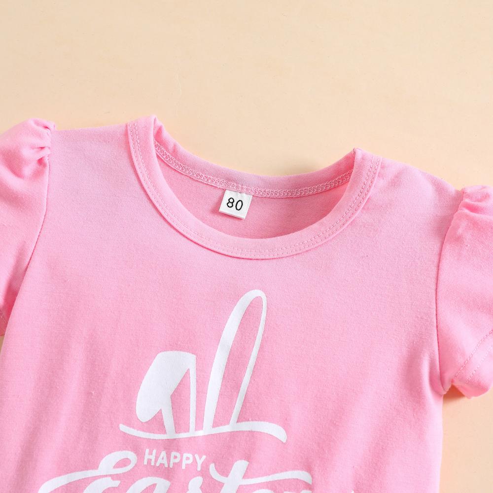 Toddler Girls Set Letter Printed T-shirt + Rabbit Suspender Skirt Set Easter Day Wholesale Baby Girl Clothes