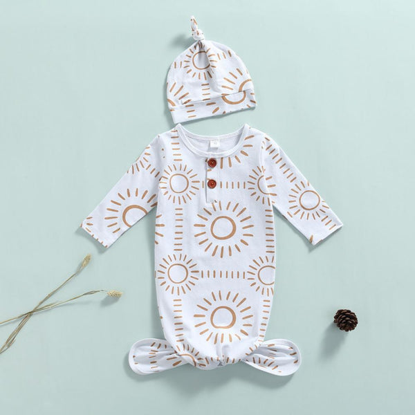 Children's Sun Print Romper Hat Long Sleeve Bodysuit Wholesale Baby Clothes