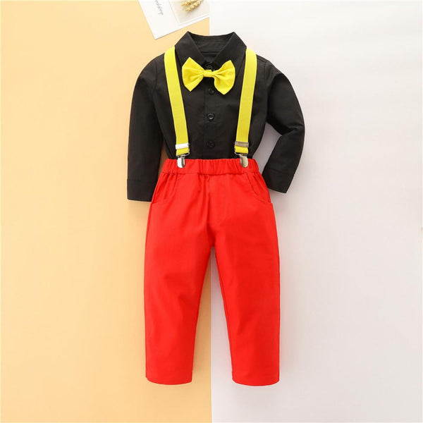 Autumn Toddler Boys Long-sleeve Shirt + Suspender Trousers Set Wholesale Boys Clothes