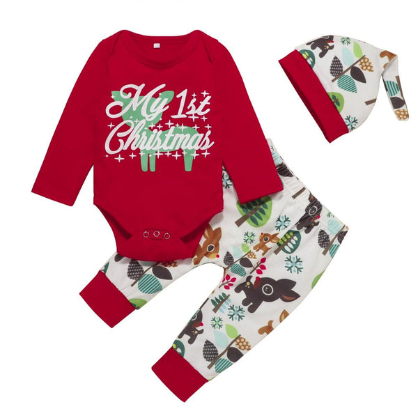 Baby Christmas Set + Hat + Headband Baby Christmas Romper Wholesale Baby Clothes