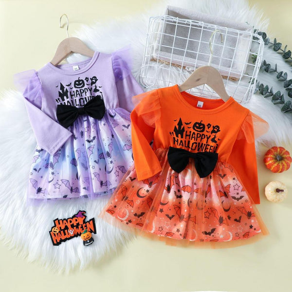 Halloween Girls Dress Spring Autumn Long Sleeve Dress Wholesale Baby Girls Dress
