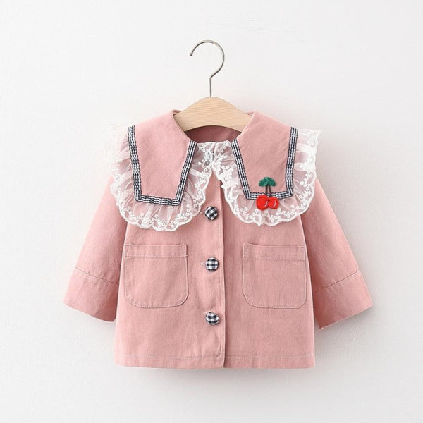 Girls Mesh Trench Coat Spring and Autumn Pure Cotton Long-sleeved Coat Wholesale Girl Jacket