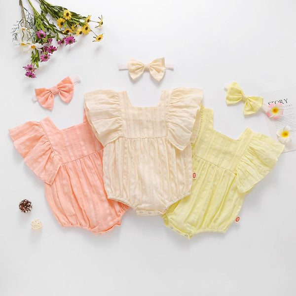 Newborn Baby Girls Onesie Cotton Solid Color + Hair Band Wholesale Baby Rompers