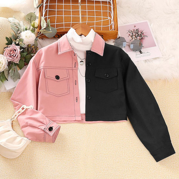 Toddler Girls Autumn Top Color-blocked Long-sleeved Coat Wholesale Girls Clothes