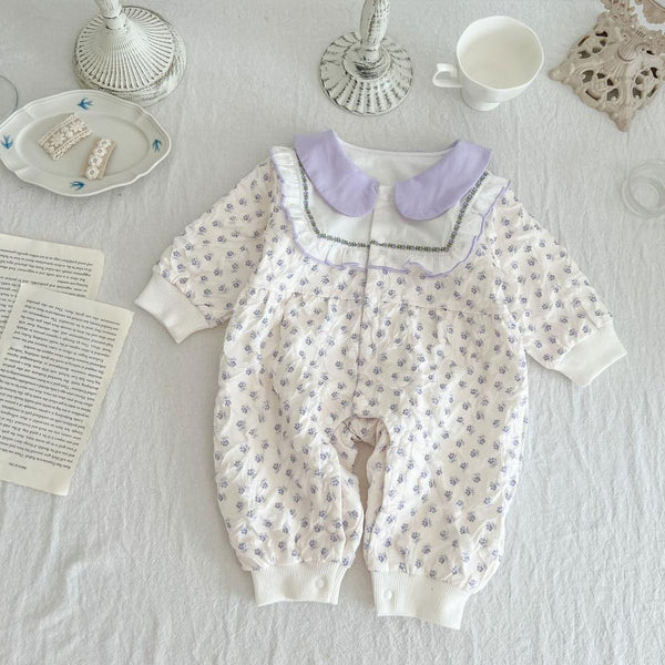 Fall Baby Beige Long Sleeve Floral Romper Wholesale Baby Clothes