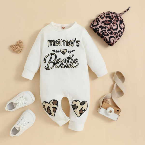 Baby Love Long Sleeve Romper Valentine's Day Leopard Print Jumpsuit Wholesale Baby Clothing