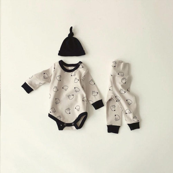 Spring And Autumn Baby Bottoming Shirt Leggings Hat Three-piece Set Wholesale Baby Clothes