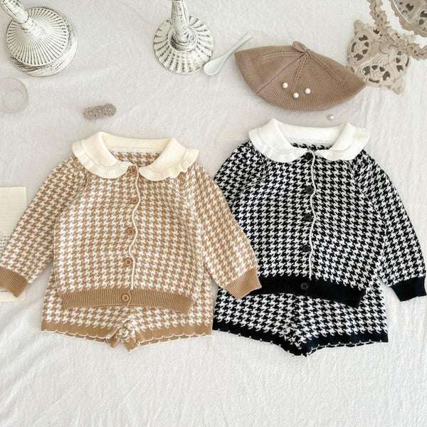 Spring and Autumn Western-style Girls Sweater Set Cardigan Top + Knitted Shorts Wholesale Girls Clothes