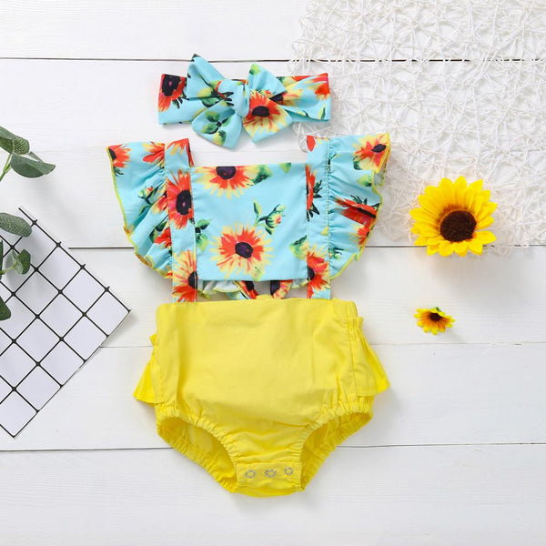 Summer Baby Romper Sunflower Print Bodysuit Wholesale Baby Clothes